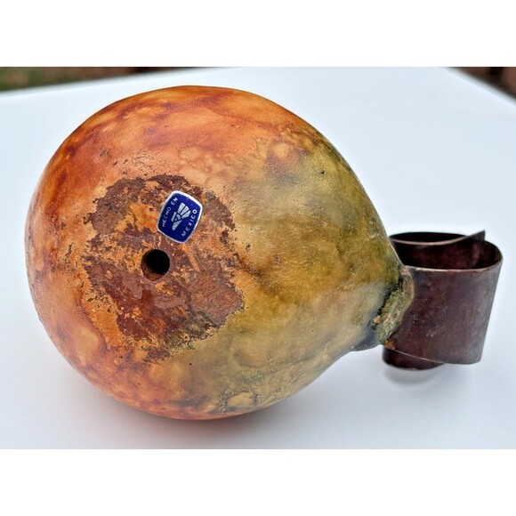 Folk Art Clay Art Pottery Bird Figure w/ Wrought Iron Tail Handcrafted Mexico - Picture 5 of 14